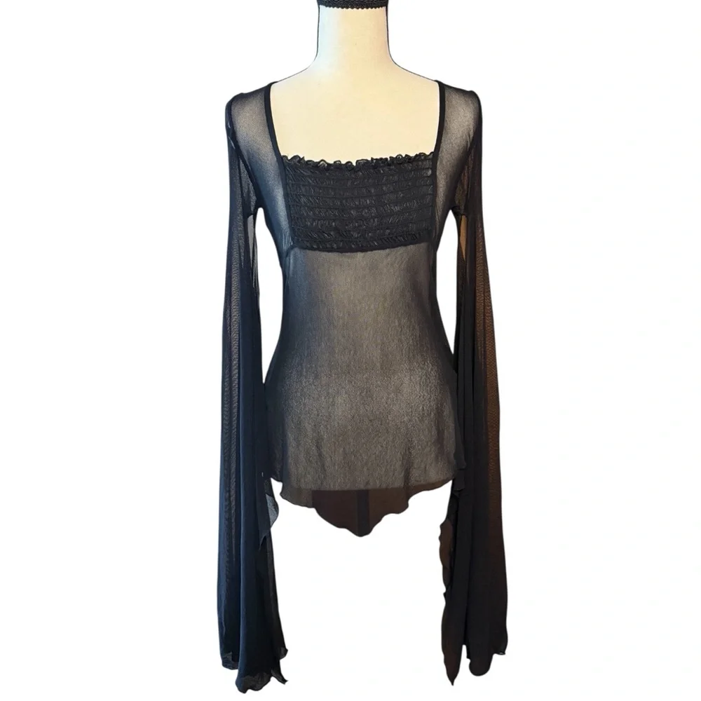 bebe Black Sheer Long-Sleeve Mesh Top - Picture 2 of 7
